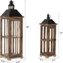 Large Farmhouse Wooden Decorative Lantern Set of 2, Rustic Distressed Brown Burnt Wood Floor Candle Lanterns, Indoor/Outdoor Hanging Lanterns for Home Decor (No Glass)