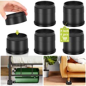 4 Pack Furniture Risers 3 Inch, Adjustable Bed Risers Heavy Duty for Table Desk Couch Chair Sofa Cabinet Bed Frame Dorm, Round Stackable Table Leg Risers Lift Height 1", 2 or 3", Black