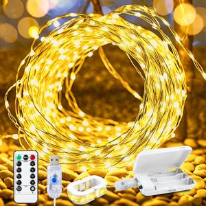 Aogist 2-Pack 50LED Fairy Lights 16ft Dual Power(USB/Battery) with Remote & Timer,8 Modes Flexible Copper Wire Waterproof String Lights for Outdoor Christmas Wedding Bedroom Party Decor,Warm White