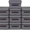 Nuogo 10 Pcs Gray Fabric Storage Bins with Lids Foldable Boxes Decorative Container Baskets for Organizing Clothes Closet Home Office Bedroom Toy, 10.2 x 7.5 x 6.3 in