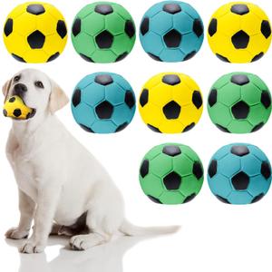 Sumind 9 Pcs Latex Squeaky Dog Toys 2.76 inch Soccer Ball Interactive Fetch Toys Soft Football Puppy Chew Balls for Small Medium and Large Dogs(Yellow, Blue, Green)