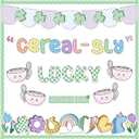 St. Patrick's Day Bulletin Board Decorations, Cereal-Sly Lucky to Teach You Cutouts Classroom Bulletin Board Decorations with Banner Decor Set for School Chalkboard Wall Irish Party Supplies (Green)