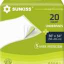 SUNKISS TrustPlus 36" x 34" Disposable Underpads for Incontinence, Super Absorbent Leakproof Bed Pads, Furniture Protectors, Pee Pads for Adults, Kids, Elderly, and Pets, 20 Count