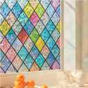2 x Beautysaid Window Privacy Film Stained Glass, Rainbow Window Film Decorative for Bathroom, Peel and Stick Window Cling Removable(Lattice,17.7 x 78.7 inches)