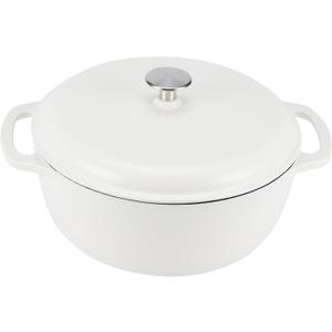 Amazon Basics Enameled Cast Iron Dutch Oven Pot with Lid, Round, Dual Handles, Heavy-Duty, Oven Safe for Stews, Roasting, Baking, 7.3-Quart, Matte White
