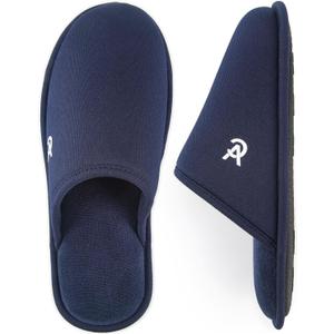 VeraCosy Men's Knitted Scottish Slippers with Soft Memory Foam Non Slip Indoor Rubber Sole (7-8, Dark Blue)