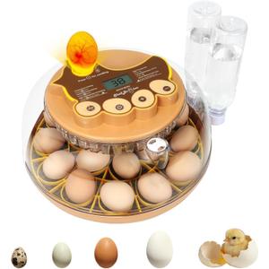 Series III-18 Egg Automatic Incubator with Smart Dual-Bottle Adaptive Humidity & Stable Temp Control, Adjustable Auto Egg Turn, Auto Lockdown, Customizable Incubation Days, Candler(18-Egg-Brown)