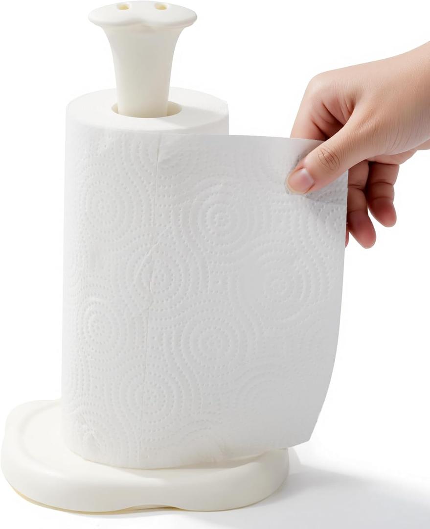 Li & Zhao Standing Paper Towel Holder Countertop - Silicone Papertowel Holder for Kitchen Paper Towel Stand with Weighted Base Suction Cups Paper Towel Roll Holder Paper Towels Holder(White)