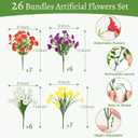 Artificial Flowers for Outdoors, 26 Bundles Fake Outdoor Flowers, UV Resistant Artificial Outdoor Plants & Flowers for Decoration, Colorful Morning Glory for Garden Porch Yard Patio, Mixed Color A