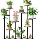 Plant Stand Indoor 9 Tier 11 Potted Multiple Flower Pot Holder for Patio Garden Balcony Living Room Corner (9 Tier Black+Rustic Brown)