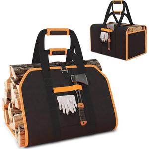 YOHOOLYO 2 In 1 Firewood Carrier, Waxed Canvas Large Fireplace Log Carriers Heavy Duty Firewood Tote Bag Log Holder with Handles Strap for Fireplace Indoor Outdoors Camping
