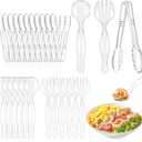 Mwellewm 36Pcs Serving Utensils Large Plastic Serving Utensils Set Serving Spoons for Buffet Clear Disposable Plastic Tongs 8.5'' Heavy Duty Slotted Spoons/Forks Supplies for Party Food Salad Soup