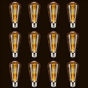 ASOKO LED Dimmable Edison Light Bulbs 4W Vintage Light Bulb, 2200K-2400K Warm White (Amber Glass), Antique LED Edison Bulbs, Squarrel Cage Filament,ST64, E26 LED Bulb Base