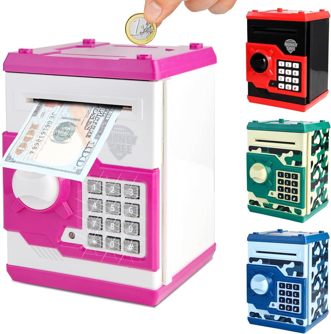 Pup Go Pink ATM Piggy Bank for Girls Ages 3-12, Electronic Kids Safe with Password, Large Capacity Coin & Cash Box, Money Saving Box Toy Birthday Gifts for 3 4 5 6 7 8 9 10 11 12 Year Old Kids Girls
