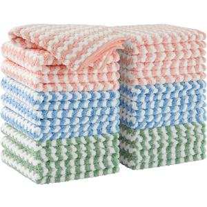 JOYMOOP 18 Pack Microfiber Cleaning Cloth, Kitchen Towels for Dish Drying Washing, Absorbent Streak Free Lint Free Rags for Cleaning, Reusable and Washable Towels - 10" x 10" (Mixed [Pink+blue+green])
