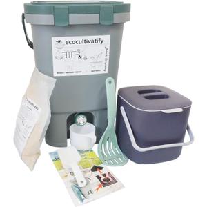 20L Bokashi Compost Bin, 5.28 Gallon Compost Bin for Kitchen Composter with Lid, Bokashi Start Kit with Bran (Tan & Dark Green) (18.8L/5 Gal Grey)