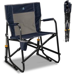 GCI Outdoor Freestyle Rocker Camping Chair | Portable Folding Rocking Chair with Solid, Durable Armrests, Drink Holder & Comfortable Backrest  Indigo Blue