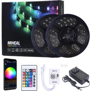 MIHEAL WiFi Wireless Smart Phone Controlled Led Strip Light Kit with DC12V UL Listed Power Supply Waterproof SMD 5050 32.8Ft(10M) 300leds RGB Music LED Light Strip Compatible with Android, iOS Alexa