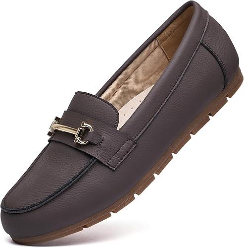 Genuine Leather Loafers for Women Driving Moccasins Business Casual Work Shoes Comfortable & Lightweight Womens Dress Flats Slip On Shoes Size 9,5