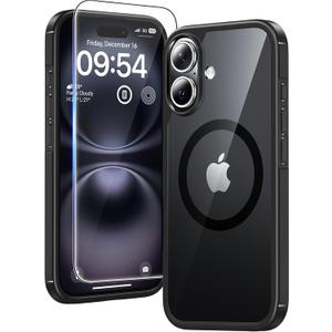 TAURI 3 in 1 for iPhone 16 Case, Compatible with MagSafe [Anti-Yellowing] with 2X Screen Protectors, Military-Grade Protection, Shockproof Slim Magnetic Phone Case for iPhone 16 6.1", Black