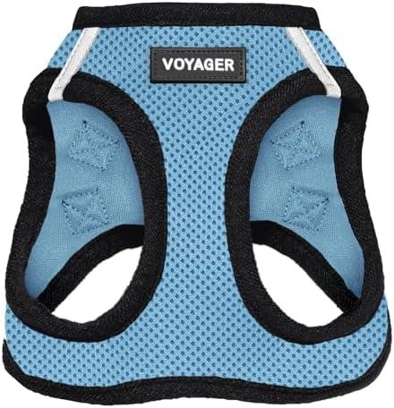 Best Pet Supplies - All Weather Mesh, Reflective, No Pull Harness for Small, Medium Dogs, Cats - Secure with Hook & Loop Fastener, Buckle, Double D-Rings - Baby Blue/Black Trim, L