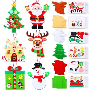 Poen 36 Pcs Christmas Felt Crafts for DIY Christmas Tree Santa Claus Snowman Stockings Ornaments Felt Gingerbread House Gift Boxes Crafts for Xmas Tree Party Supplies
