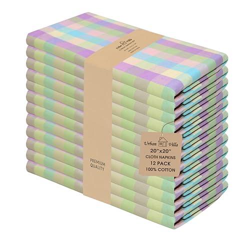 Urban Villa Cloth Napkins Set of 12 20x20 Inches 100% Cotton Napkins Cloth Washable Soft Durable Reusable Absorbent Table Dinner Napkins Cloth for Easter Decorations Restaurant Weddings-Easter Checks