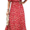 Bluetime Womens Maxi Dress Off Shoulder Floral Print Boho Beach Long Summer Dresses S