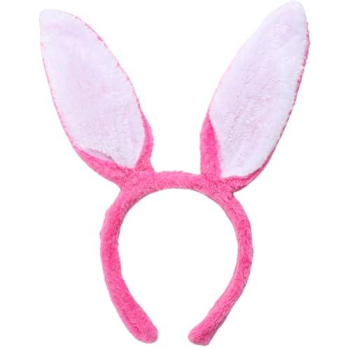 QDTK Easter Bunny Ears Headbands Easter Day Hairband Rose Plush Easter Rabbit Ear Hair Band Headpiece for Easter Birthday Party for Women and Girls Pack of 2