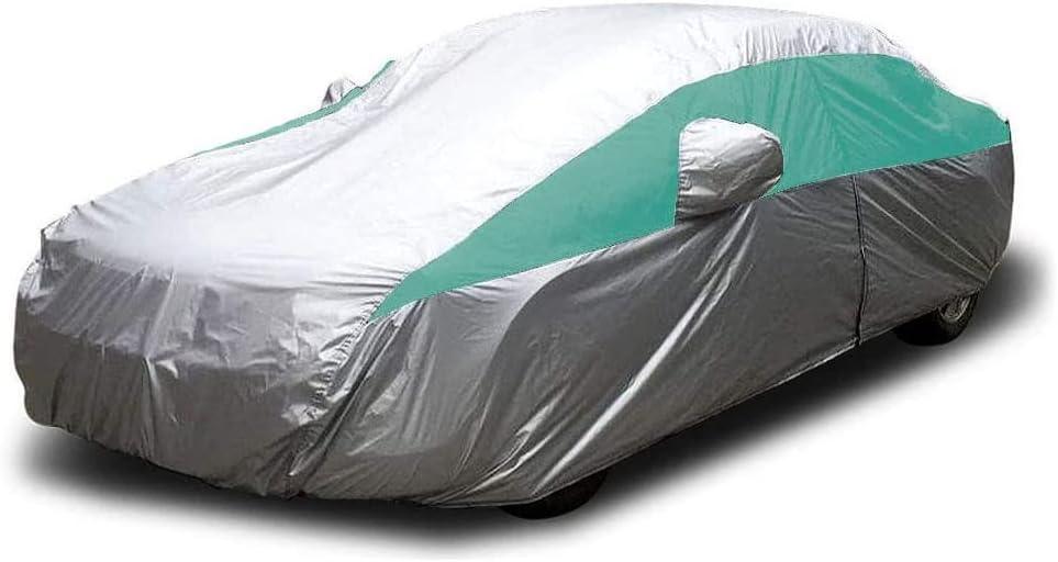 Titan Brilliant Color Poly 210T Car Cover for Sedans 186-202". Waterproof, UV Protection, Scratch Resistant, Driver-Side Zippered Opening. Fits Camry, Accord and More. (Silver with Turquoise Stripe)