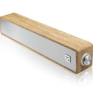 MICA Computer Speakers, Wired Computer Sound Bar, Wooden Mini Soundbar, USB Powered PC Speakers 3.5mm AUX & PC Input (Yellow)