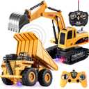 JOYIN 2 PCS Remote Control Construction Vehicle Toy Set, Friction-Powered RC Excavator & RC Dump Truck with Lights and Sounds for Imaginative Play, Birthday Gifts for Toddlers Boys Girls