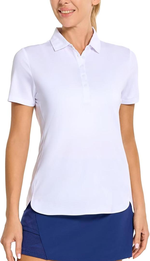 M MAELREG Womens Golf Shirt Short Sleeve 5 Buttons Quick Dry Casual Solid Moisture Wicking Tennis Polo Shirts for Women (White), Size: Small