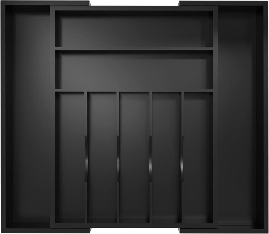 Utensil Organizer Silverware Drawer Organizer - Bamboo Expandable Cutlery Tray with Dividers for Utensil Holder Office Storage Makeup Desk Drawer Tool Organization W13.5"-19.5" x L17.5" x H2.5"(Black)