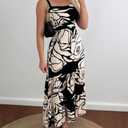 CHICME Summer Dresses for Women 2026 Sleeveless Casual Boho Maxi Dress Square Neck Cut Out Floral A Line Dress (Beige, L)