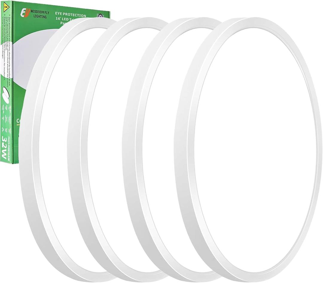 4PK 15.8 Inch LED Flush Mount Ceiling Light, 32W, 3480LM, 3000K/4000K/6000K CCT Selectable, Round Flat Panel Light Low Profile Ceiling Light Fitures for Hallway, Kitchen, Bedroom, Laundry Room (White)
