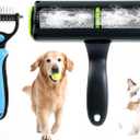 Pet Grooming Set-Pet Hair Remover Roller and Double Sided Undercoat Rake for Dogs & Cats, Lint Roller for Pet Hair, Deshedding Brush and Dematting Tool