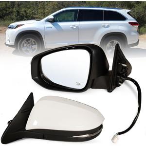 Left Driver side Mirror Fits 2014-2019 Toyota Highlander With Power Glass, Heated,Turn Signal and Manual Folding,Without Blind Spot Match White Replace 87940-0E130,(6Pins)