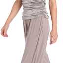 R&M Richards Women's Glam Glitter Jacquard Cold-Shoulder Jumpsuit W/Ruched Bodice & Wide Legs (Beige, S)