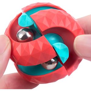 Unique Orbit Ball Fidget Toy, Novelty Beads Track Infinity Cube Stress Relief Balls Creative Sensory Toys for Autistic ADHD Kids Adults (Red)