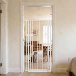 Lumizone Extra Tall Cat Gate 55.12" High Pressure Mounted 29.92"-34.24" Extra Wide 1.37" Gap No Drilling Auto-Close One-Handed Operation Tall Pet Gate for Dogs(White, 55.12" H x 29.92"-34.24" W)
