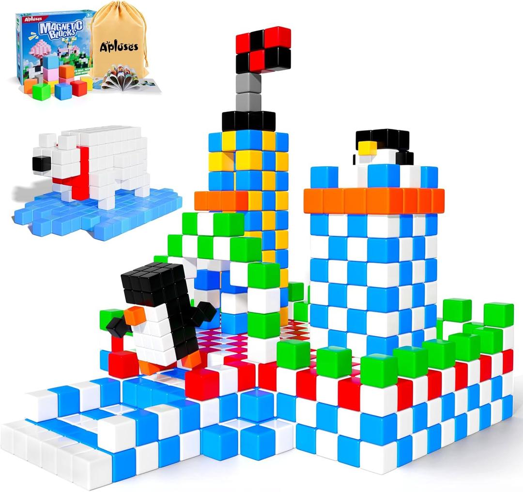 Apluses Magnetic Blocks, Magnet Building Toys for Toddlers, Preschool Sensory Autism STEM Toys for 3+ Year Old Boys & Girls, Magnetic Cubes as for Kids Ages 3-5 4-8