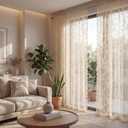 Horaldaily Beige Lace Curtains for Living Room and Bedroom, Boho Farmhouse Floral Sheer Curtains, Rod Pocket, Light Filtering, Vintage Sheer Drapes, 55" W x 63" L, 2 Panels