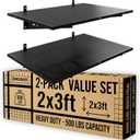 ZONEGRACE 2-Pack 2x3ft Deep Garage Shelving Wall Mount, 500 Lbs Wall Shelf Heavy Duty, Wall Shelves For Garage Storage With Complete Install Kit & Hooks, Black