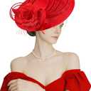 Kidukso Women's Fascinators Hat for Derby Hat Vintage 1920s Hat Headwear for Wedding Cocktail Tea Party Church (Red)