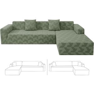 ZNSAYOTX Stretch Sectional Couch Covers New-Rectangle Texture, Thick Slipcovers with Elastic Bottom for L Shape Sectional Sofa, 2 Pcs Pet Friendly Universal Protector for(Chaise or Sofa), Army Green