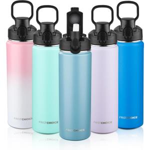 Insulated water bottle with Lid,24oz Stainless Steel Water Bottle for Boys,Girls,Double Wall Vacuum Wide Mouth Insulated Water Flask for School,Travel,BPA-free and Leak-proof24oz,Glacier Blue