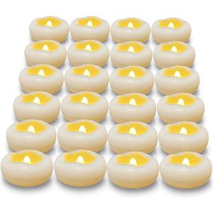 Floating Candles, Water-Activated 2.3" Flameless LED Candle 150+ Hours Waterproof Plastic White Battery Operated Candle for Centerpieces, Cylinder Vases Table Decorations Wedding Pool Party 24 Packs