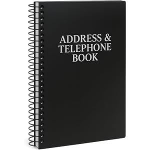 Iconikal Address Telephone Book, 8x5-Inch, Black, Spiral-Bound, 384 Contacts, Organizer for Organizing Names, Addresses, Email, Cell Phone Numbers (Single)
