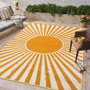 Wonnitar 5x8 Waterproof Outdoor Rug - Reversible Plastic Straw Camping Rug, Portable Outside Patio Carpet for Deck, Indoor Outdoor Mat for Backyard RV Camper Garden Picnic (Orange, 5'x8') (5 x 8 Feet, Orange)
